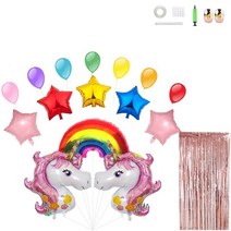 무지개 유니콘 파이브 스타 파티 세트, 핑크, 1세트