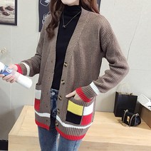 레몬소울 여성용 세리 컬러 배색 니트 가디건