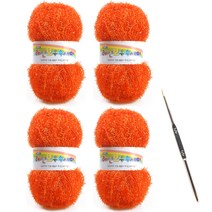 레인보우 펄 수세미실 80g x 4p + 코바늘 세트, 1세트, 19다크오렌지