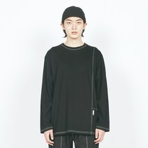 레이어유니온 남성용 스티치 라벨 오버핏 긴팔 티셔츠