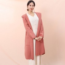 페이퍼먼츠 여성용 백 리본 포인 빅 포켓 포근 니트 후드 가디건 8637