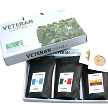 베테랑 원두커피 240g x 3종 세트 E 선물용 + 강뉴부대 컵받침, 커피 과테말라 안티구아 + 멕시코 치아파스 + 에콰도르 미 리퓨지오 + 강뉴부대 컵받침, 1세트