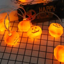 데코코마니 펌프킨 할로윈 호박2 단색 건전지 LED 조명 파티용 와이어전구, 오렌지