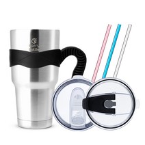 캐리보틀 몬스터 텀블러 + 전용 손잡이 + 플립 빨대 뚜껑 + AS 빨대 3종 세트, 스틸(텀블러), 블랙(손잡이), 900ml