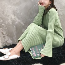 디어로라 여성용 소프트 골지 트임 롱 원피스