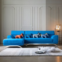 웰퍼니쳐 에반 아쿠아텍스 카우치 소파 4인용 우측 카우치 방문설치, 로얄블루