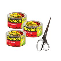 쓰리엠 스카치 포장용 테이프 리필 3650 48mm x 40m 3p + 프리미엄 티타늄 가위 랜덤발송 20.3cm 세트, 갈색, 1세트