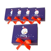 도나앤데코 크리스마스 직사각 포장 상자 중 5p + 리본 5p, 눈사람 딥블루, 1세트