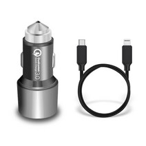 디씨네트워크 풀메탈 퀄컴3.0 차량용 고속 충전기 USB PD 퀵차지 시거잭 삼성 갤럭시 애플 아이폰 호환 DC-X6 + Usb C to 8핀 라이트닝 아이폰 PD 고속 충전케이블 블랙 1.2m, 혼합색상