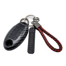 그린텍 카본 키케이스 인피니티 스마트키 4버튼 B타입, 블랙, 키링(체크레드), 1세트