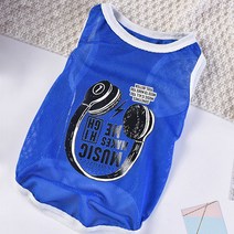 펫보스 강아지 MUSIC 메쉬 쿨 민소매 티셔츠, 블루