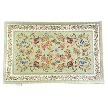 고급 빈티지무드 로즈플라워 자가드 포인트 발매트 직사각, 꽃송이 그린