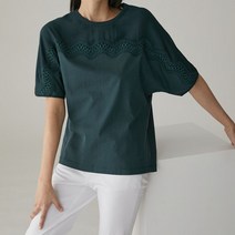 올리비아로렌 여성용 우븐 레이스 포인트 반팔 티셔츠 VOCASXM-4241