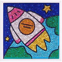 액자포함 어린이 DIY 캔버스형 보석십자수 세트 우주선, 혼합색상, 1세트