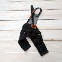 강아지 멜빵 청바지 기모 바지, 블랙진