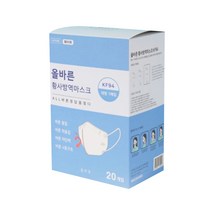 올바른 황사방역마스크 흰색 대형 KF94, 1개, 20매입