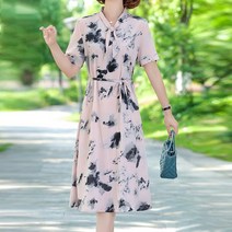 아뗄릭 빅사이즈 수묵화 리본넥 쉬폰 원피스 00227