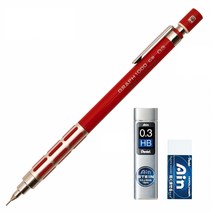 펜텔 그래프 1000 CS 샤프 PG1003CS-B + AIN 0.3mm HB 샤프심 + 지우개 세트, 1세트