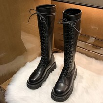 여성용 쎄커 레이스업 워커 롱 부츠 기모