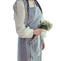 디오셀 마린 빈티지 린넨 스트라이프 앞치마, 블루, 1개