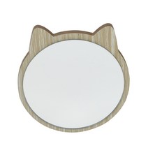 나무 탁상 화장 거울 원형고양이, 우드