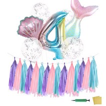 이모쿠비 인어공주 숫자풍선 생일파티세트 4살, 퍼플핑크, 1세트