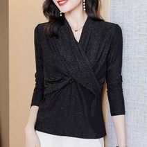 아뗄릭 날씬핏 보장 크로스 브이넥 펄 블라우스 00412