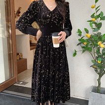 페이퍼먼츠 은하수 벨벳 와이드 허리라인 롱 원피스 00942