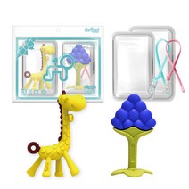 앙쥬 치발기 2종 세트, 노꼭지, 기린, 포도, 랜덤발송(실리콘클립)