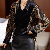 아뗄릭 빅사이즈 벨벳 투톤 무늬 블라우스 00431