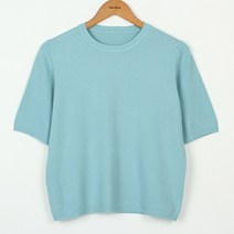 빼빼 여성용 데일리 라운드넥 반팔 니트티셔츠