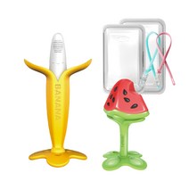 앙쥬 치발기 2종 + 케이스 2p + 실리콘클립 2p 세트, 노꼭지, 바나나, 3D수박(치발기), 랜덤발송(클립)