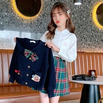 베베몽스토리 여아용 가디건 스쿨룩 3피스 세트
