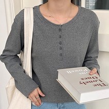 페이퍼먼츠 여성용 라운드 넥 버튼 데일리 티셔츠 01413