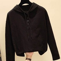 메이첼 후드 버튼 넥 긴팔 데일리 워싱 티셔츠 00451