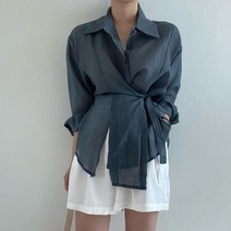 비비에모 쉬폰 카라 허리 셔링 포인트 셔츠 00869