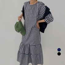 바블링브룩 여성용 루즈핏 체크 캉캉 롱 원피스
