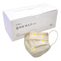 슈베스 일회용 플라워 마스크 성인용, 데이지 베이지, 30개입, 1개