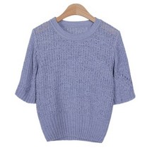 여성용 아크로 라운드넥 그물 반팔 니트 NT3712K25