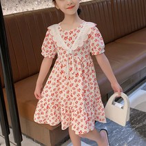 오렌지다몸 여아용 브이 카라 배색 꽃잎 원피스