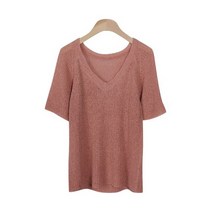 린다샵 여성용 호라미 브이넥 부클 반팔 니트 NT3715K25