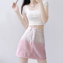 메이첼 그라데이션 베이비핑크 데님 미니 스커트 01145