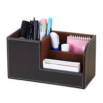 온메이커 가죽 데스크홀더 명함꽂이 펜홀더 연필, 브라운, 1개