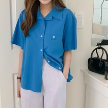 린다샵 여성용 파히수 루즈핏 컬러 코튼 반팔 셔츠 NB2067K26