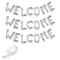 파티쇼 메세지 은박풍선 웰컴 3p + 실리콘 양면테이프 세트, 실버, 1세트