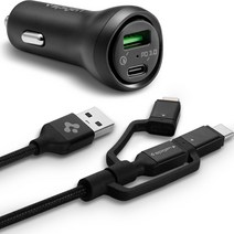 슈피겐 USB PD 45W 차량용 고속 충전기 + 3in1 케이블 세트, F31QC, 블랙