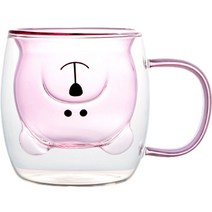 세븐키친 라미나곰돌이 컬러 내열이중유리 머그컵, 1개, 로즈핑크
