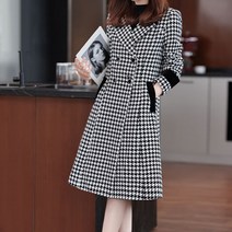 페이퍼먼츠 여성용 베이직 카라넥 더블버튼 체크 모직 코트 03295