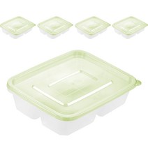 반듯사각 밀폐용기 2.7 4칸 뚜껑 연그린, 단품, 5개