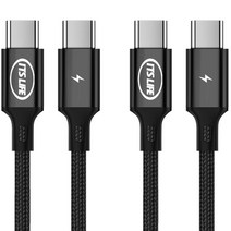 이츠라이프 칸쿤 C to C 고속 충전 케이블 60W, 2개, 3m, 블랙